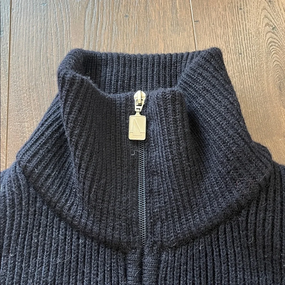 Cozy Funnel Neck Zip up Sweater Navy Blue - Picture 2 of 6